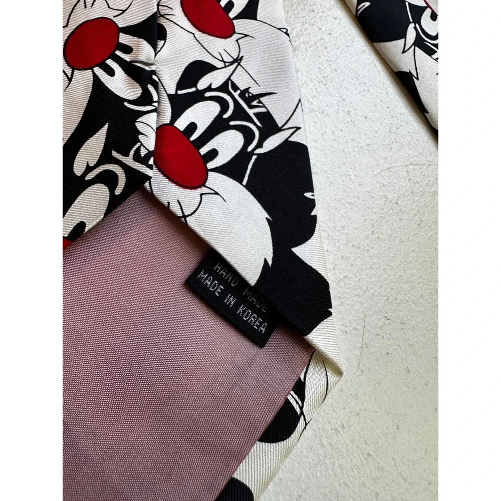 Vintage 1992 Looney Tunes Sylvester the Cat Silk Tie Balancine Black White Red